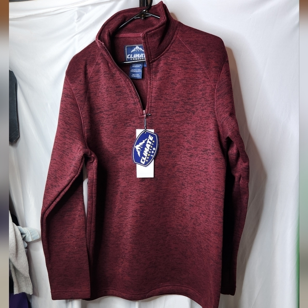 Women's 1/4 Zip Fleece Sweatshirt - Burgundy - Size L